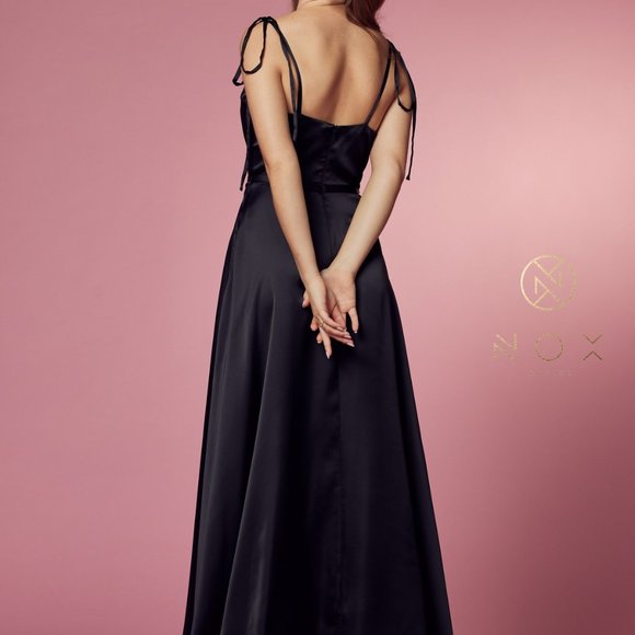 NEW LONG A-LINE OFF THE SHOULDER SLEEVELESS GOWN WITH SURPLICE BUSTLINE NX R1029 - Picture 7 of 7